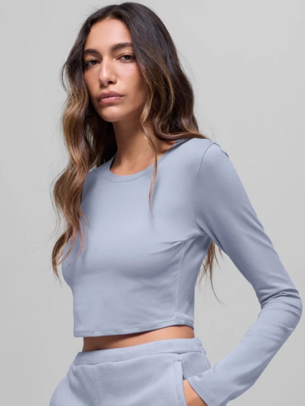 Alo Yoga alosoft finesse Crop Long-Sleeve Top in Light Blue
